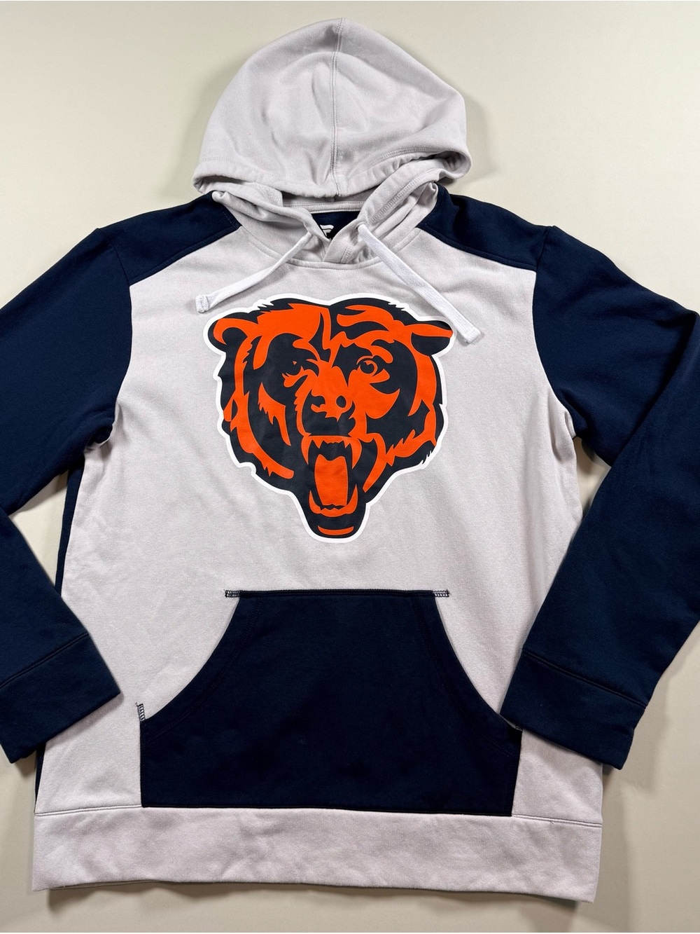 Fanatics Light Gray & Navy Hoodie Chicago Bears Front Logo NFL Superfan Size M